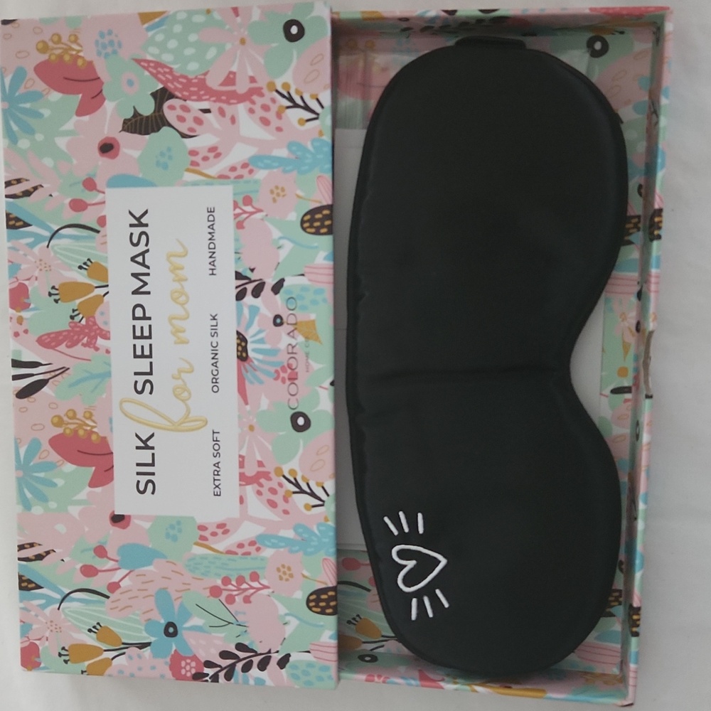 Black Organic Silk Sleep Mask Regular  Midnight Heart for Mom NIB